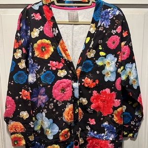 TEREZ Women’s Button Down Jacket Blouse 100% Cotton Bold Floral Beautiful Size S
